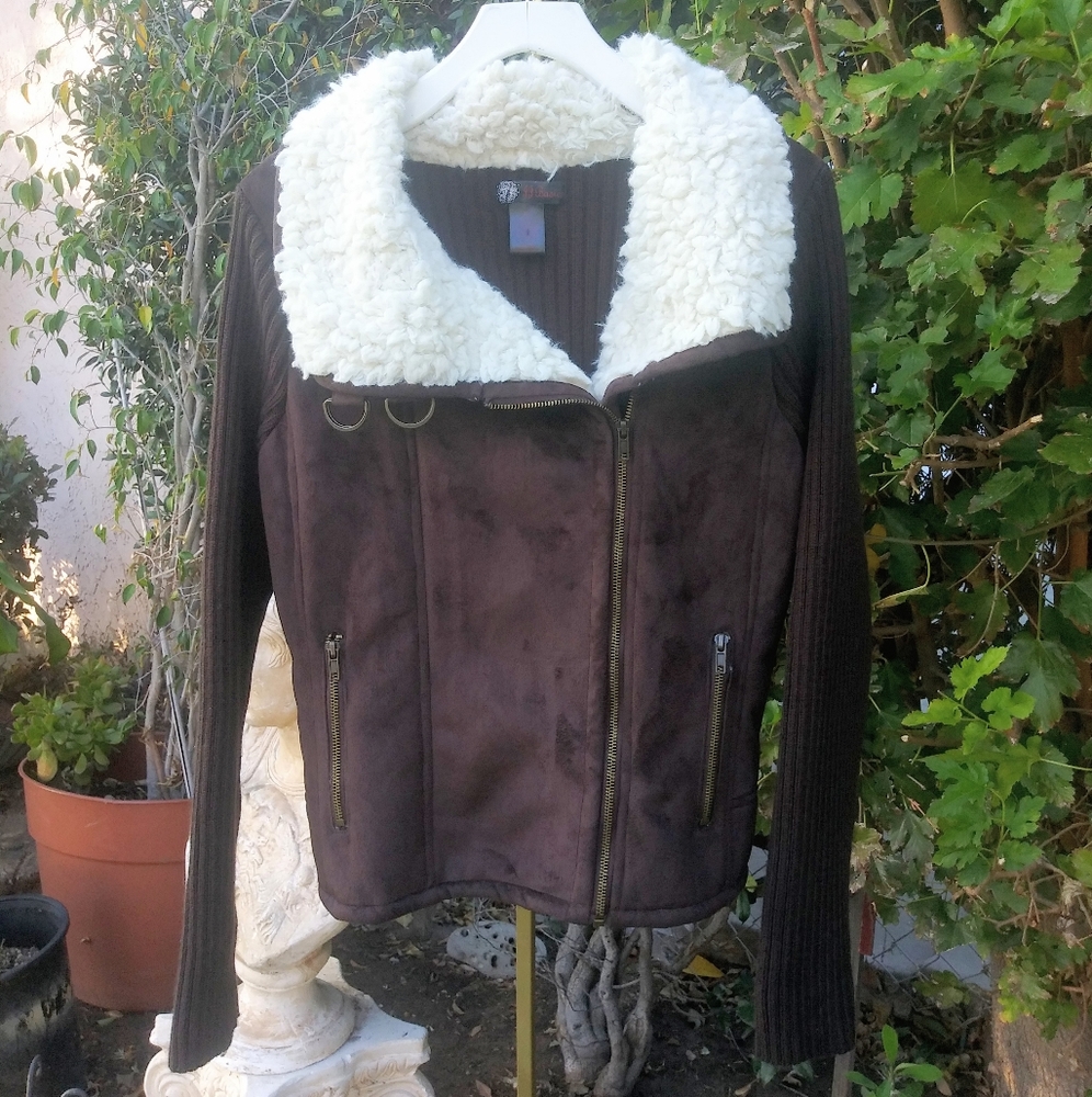 Micro suede Sweater jacket with faux wool collar